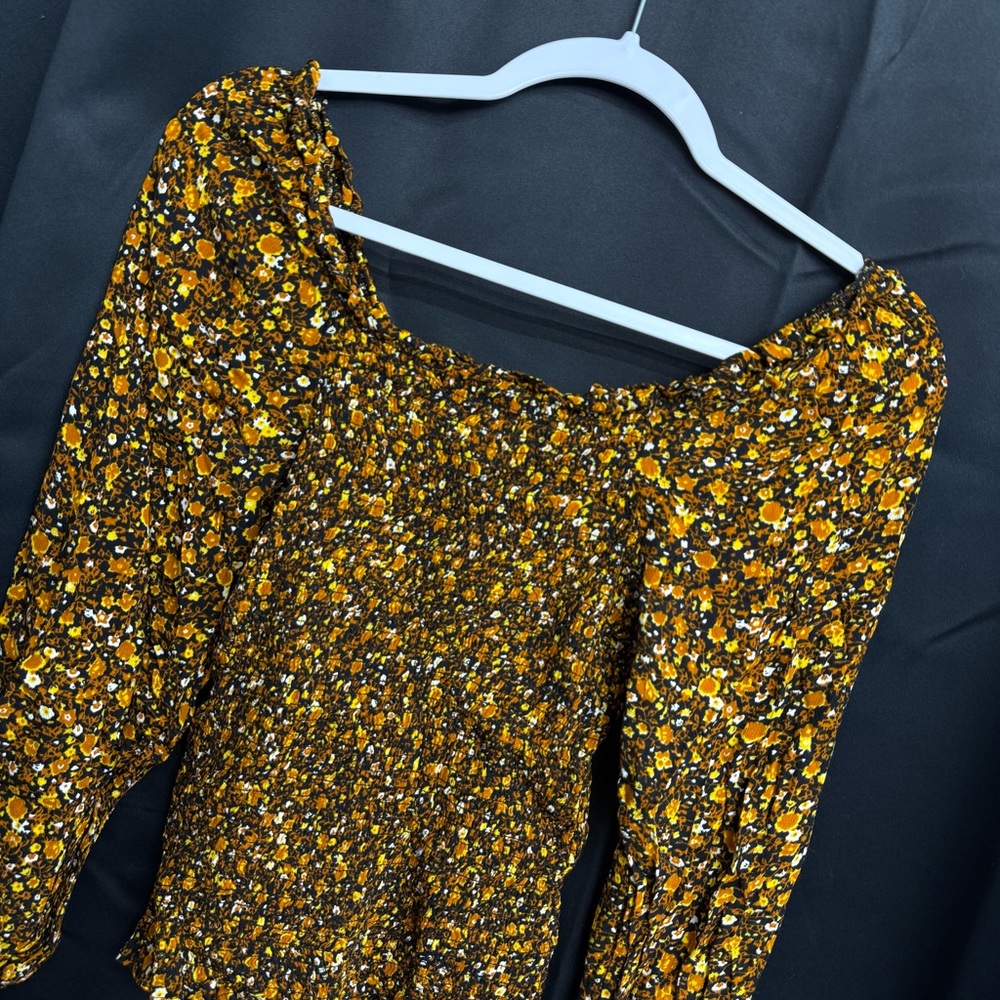 YAS Floral Ribbes Long Sleeve Blouse size Small